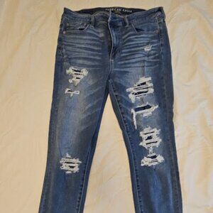 American Eagle Women’s Hi-Rise Jegging – Size 14 Regular – Distressed Wash